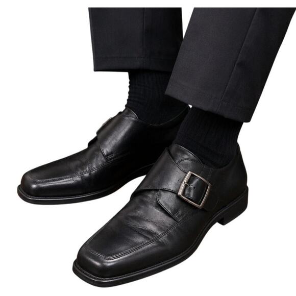 Johnston & Murphy Sheepskin Monk Strap Dress Shoes Mens 9M Black Leather main image 8